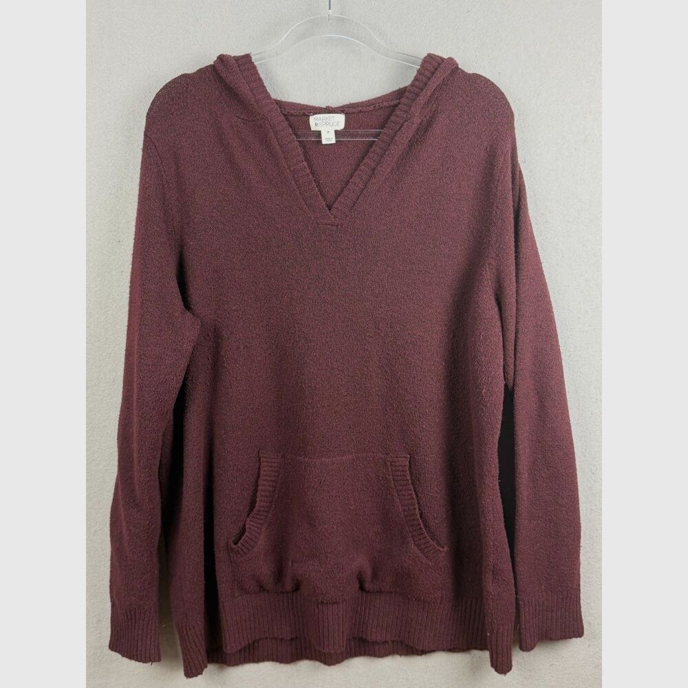 Market & Spruce Stitch Fix 2X Plum Textured Knit Pullover Hoodie Sweater